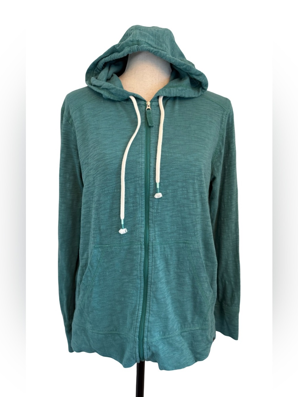 Eddie Bauer Women’s Petite Medium Teal Full Zip Hoodie Cotton Knit Casual 20x23